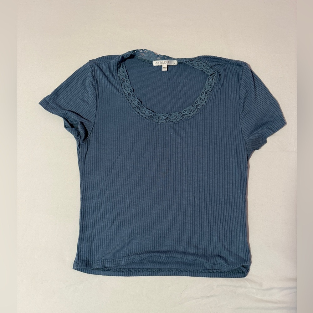 Women’s Blue Ribbed Cropped Shirt